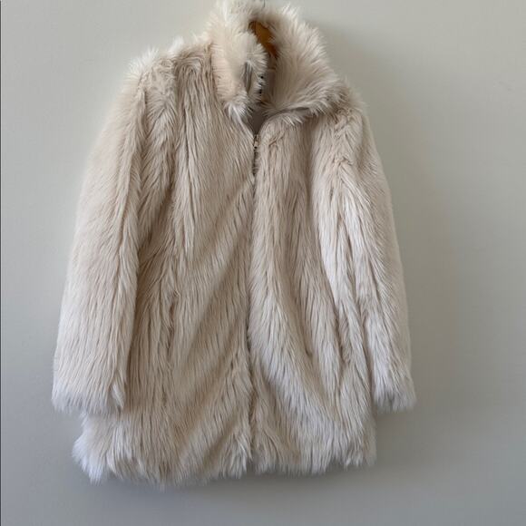 Forever 21 Ivory Faux Fur Glam Party Festive Jacket Coat Size Large - Picture 2 of 8